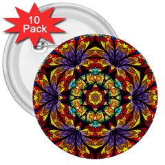 Geometric Pattern Kaleidoscope Art Mirror Image Mosaic 3  Buttons (10 Pack)  by Vaneshart