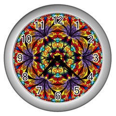 Geometric Pattern Kaleidoscope Art Mirror Image Mosaic Wall Clock (silver)