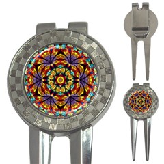 Geometric Pattern Kaleidoscope Art Mirror Image Mosaic 3-in-1 Golf Divots by Vaneshart