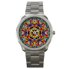 Geometric Pattern Kaleidoscope Art Mirror Image Mosaic Sport Metal Watch by Vaneshart