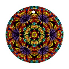 Geometric Pattern Kaleidoscope Art Mirror Image Mosaic Round Ornament (two Sides) by Vaneshart