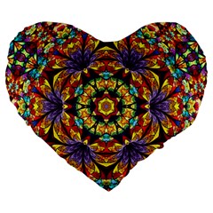 Geometric Pattern Kaleidoscope Art Mirror Image Mosaic Large 19  Premium Flano Heart Shape Cushions by Vaneshart