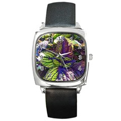 Dark Coleus Square Metal Watch by Riverwoman