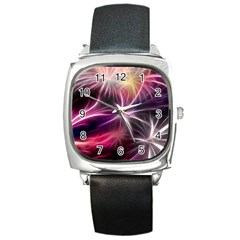 Fireworks Rocket Night Lights Flash Square Metal Watch by Bajindul