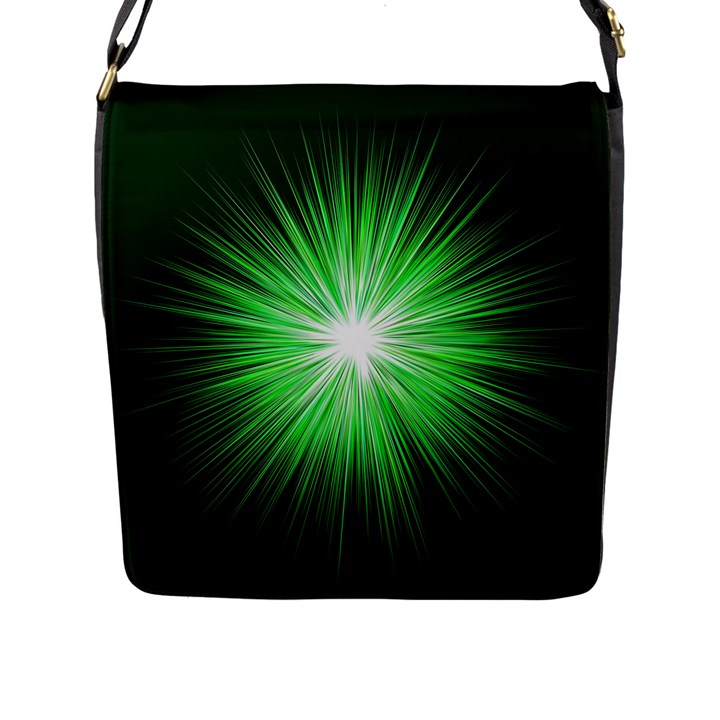 Green Blast Background Flap Closure Messenger Bag (L)