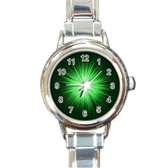 Green Blast Background Round Italian Charm Watch by Mariart