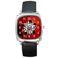 Wonderful Fairy With Butterflies And Roses Square Metal Watch