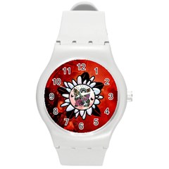 Wonderful Fairy With Butterflies And Roses Round Plastic Sport Watch (M)