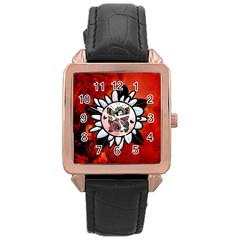 Wonderful Fairy With Butterflies And Roses Rose Gold Leather Watch 