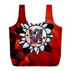 Wonderful Fairy With Butterflies And Roses Full Print Recycle Bag (L)