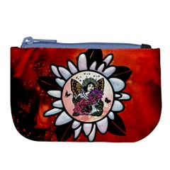 Wonderful Fairy With Butterflies And Roses Large Coin Purse by FantasyWorld7