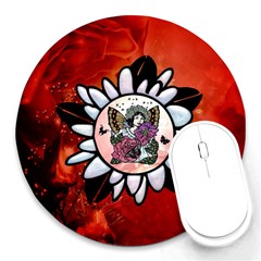 Wonderful Fairy With Butterflies And Roses Round Mousepads