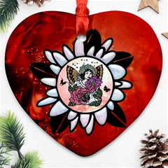 Wonderful Fairy With Butterflies And Roses Ornament (Heart)