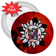 Wonderful Fairy With Butterflies And Roses 3  Buttons (10 pack) 