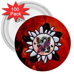 Wonderful Fairy With Butterflies And Roses 3  Buttons (100 pack) 