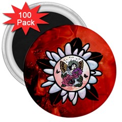 Wonderful Fairy With Butterflies And Roses 3  Magnets (100 pack)