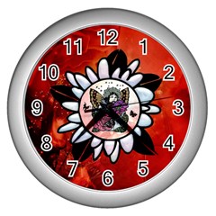 Wonderful Fairy With Butterflies And Roses Wall Clock (silver) by FantasyWorld7