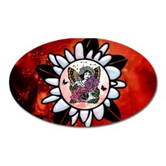 Wonderful Fairy With Butterflies And Roses Oval Magnet by FantasyWorld7