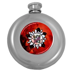 Wonderful Fairy With Butterflies And Roses Round Hip Flask (5 Oz) by FantasyWorld7