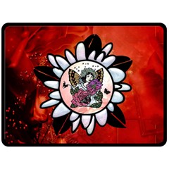 Wonderful Fairy With Butterflies And Roses Fleece Blanket (Large) 