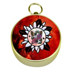 Wonderful Fairy With Butterflies And Roses Gold Compasses