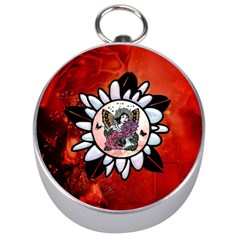 Wonderful Fairy With Butterflies And Roses Silver Compasses