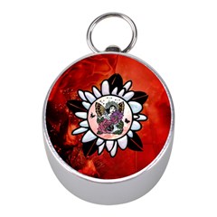 Wonderful Fairy With Butterflies And Roses Mini Silver Compasses