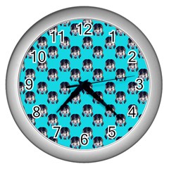 Forest Girl Bight Baby Blue Patttern Wall Clock (silver) by snowwhitegirl