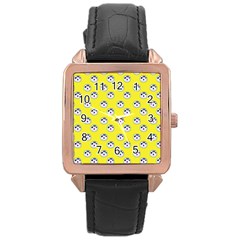 English Breakfast Yellow Pattern Rose Gold Leather Watch  by snowwhitegirl