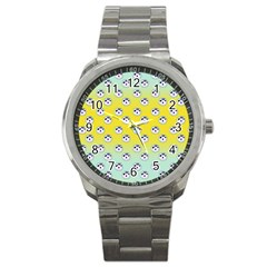 English Breakfast Yellow Pattern Mint Ombre Sport Metal Watch by snowwhitegirl