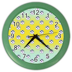 English Breakfast Yellow Pattern Mint Ombre Color Wall Clock by snowwhitegirl