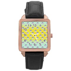 English Breakfast Yellow Pattern Mint Ombre Rose Gold Leather Watch  by snowwhitegirl