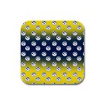 English Breakfast Yellow Pattern Blue Ombre Rubber Square Coaster (4 pack)  Front