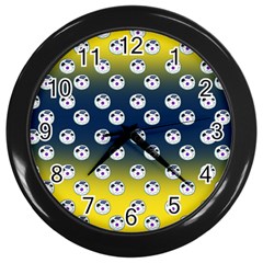 English Breakfast Yellow Pattern Blue Ombre Wall Clock (black) by snowwhitegirl