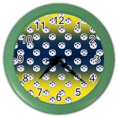 English Breakfast Yellow Pattern Blue Ombre Color Wall Clock by snowwhitegirl