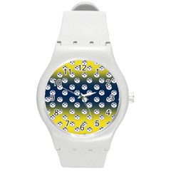 English Breakfast Yellow Pattern Blue Ombre Round Plastic Sport Watch (m) by snowwhitegirl