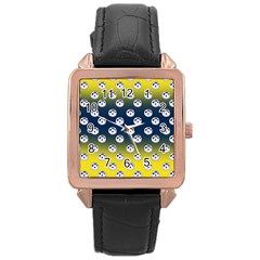 English Breakfast Yellow Pattern Blue Ombre Rose Gold Leather Watch  by snowwhitegirl