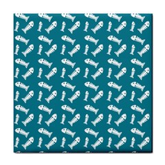 Fish Teal Blue Pattern Tile Coaster by snowwhitegirl