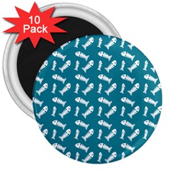 Fish Teal Blue Pattern 3  Magnets (10 Pack)  by snowwhitegirl