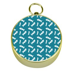 Fish Teal Blue Pattern Gold Compasses by snowwhitegirl