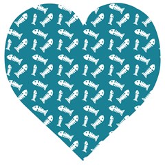 Fish Teal Blue Pattern Wooden Puzzle Heart