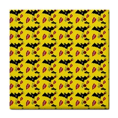 Bat Rose Lips Yellow Pattern Tile Coaster by snowwhitegirl