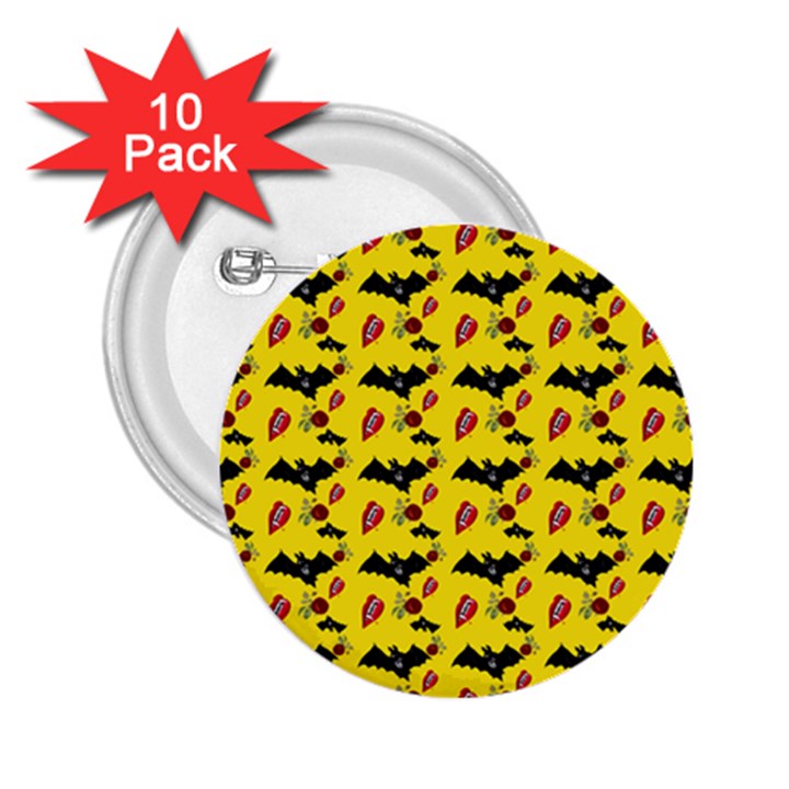 Bat Rose Lips Yellow Pattern 2.25  Buttons (10 pack) 