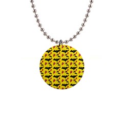 Bat Rose Lips Yellow Pattern 1  Button Necklace by snowwhitegirl