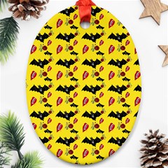 Bat Rose Lips Yellow Pattern Oval Ornament (two Sides) by snowwhitegirl