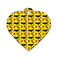 Bat Rose Lips Yellow Pattern Dog Tag Heart (one Side) by snowwhitegirl