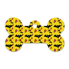 Bat Rose Lips Yellow Pattern Dog Tag Bone (two Sides) by snowwhitegirl