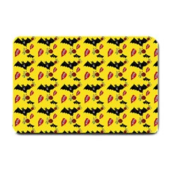 Bat Rose Lips Yellow Pattern Small Doormat  by snowwhitegirl