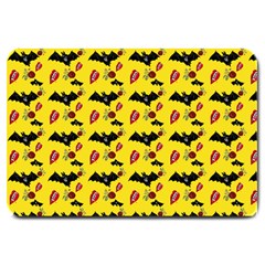 Bat Rose Lips Yellow Pattern Large Doormat  by snowwhitegirl