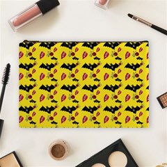 Bat Rose Lips Yellow Pattern Cosmetic Bag (large) by snowwhitegirl